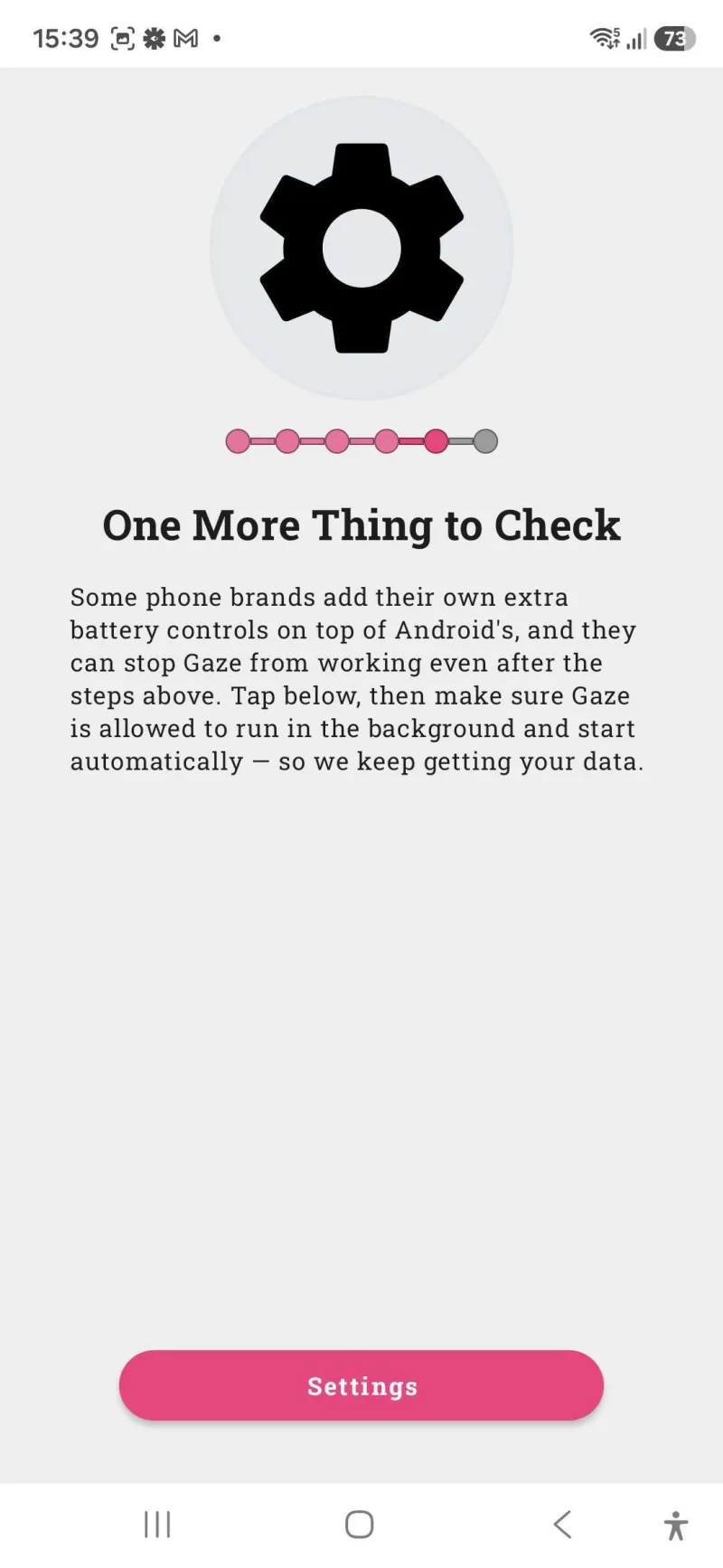 Tryck på ”Settings” — telefonens egna inställningar öppnas